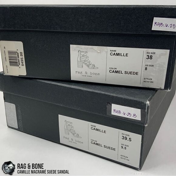 RAG & BONE CAMILLE MACRAMÉ SUEDE HIGH-HEEL STRAPPY SANDALS IN CAMEL SIZE 8, 9.5 - Picture 10 of 11